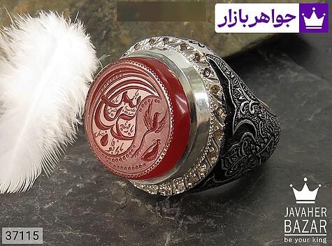 انگشتر نقره عقیق یمنی مذهبی مردانه دست ساز [یا حسین و یا رقیه و یا زینب و عباس و یا ابوفاضل] - 37115